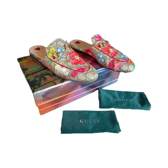 GUCCI Princetown GG Horsebit Flora Loafer Mule EU 36.5 US 6.5 Multicolor Floral - Picture 1 of 10